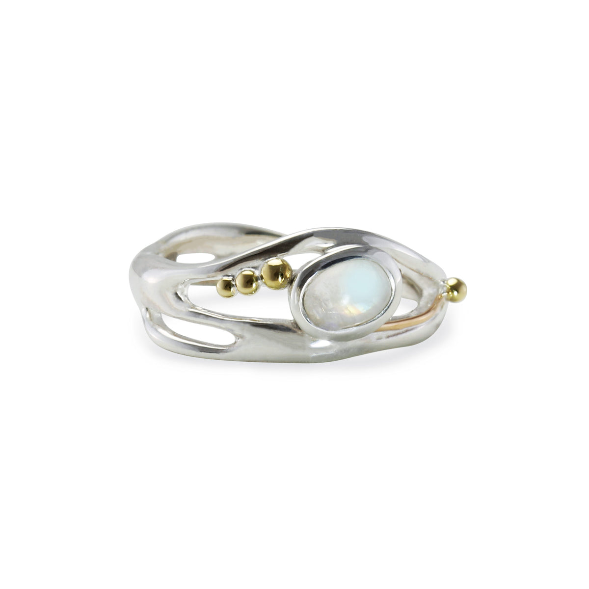 Rainbow Moonstone Open Bezel Ring