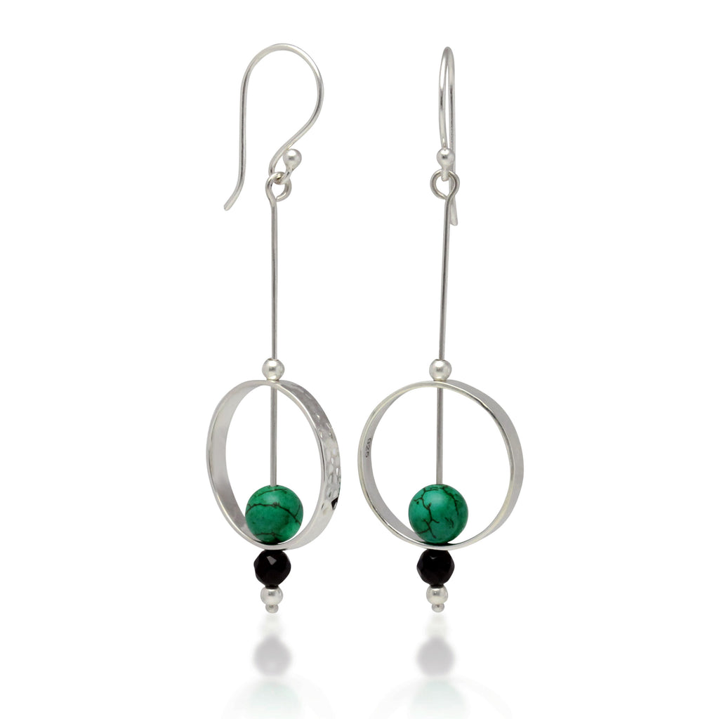 turquoise and black onyx sterling silver drop earrings