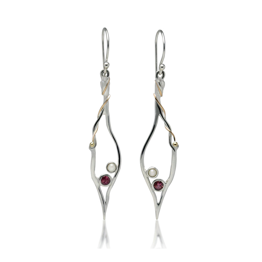 pink tourmaline and freshwater pearl earrings