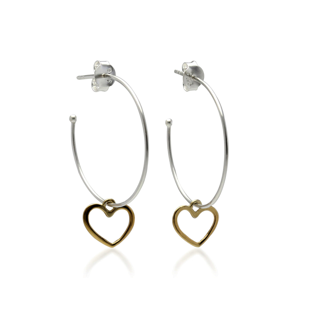 sterling silver hoop with gold heart earrings