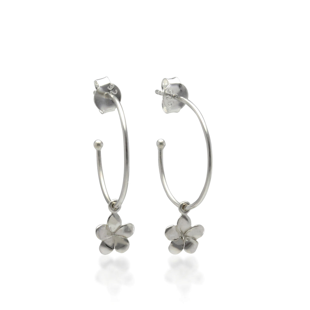 Sterling Silver Hoop with flower Earrings