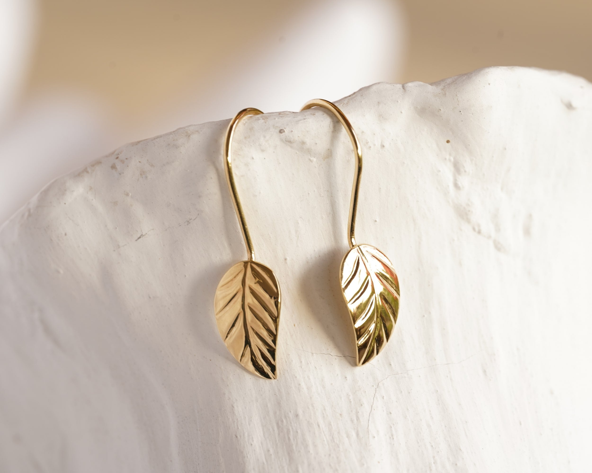 Gold Leaf Dangle Earrings - 316L Stainless Steel, Tropical Hollow Plant Design