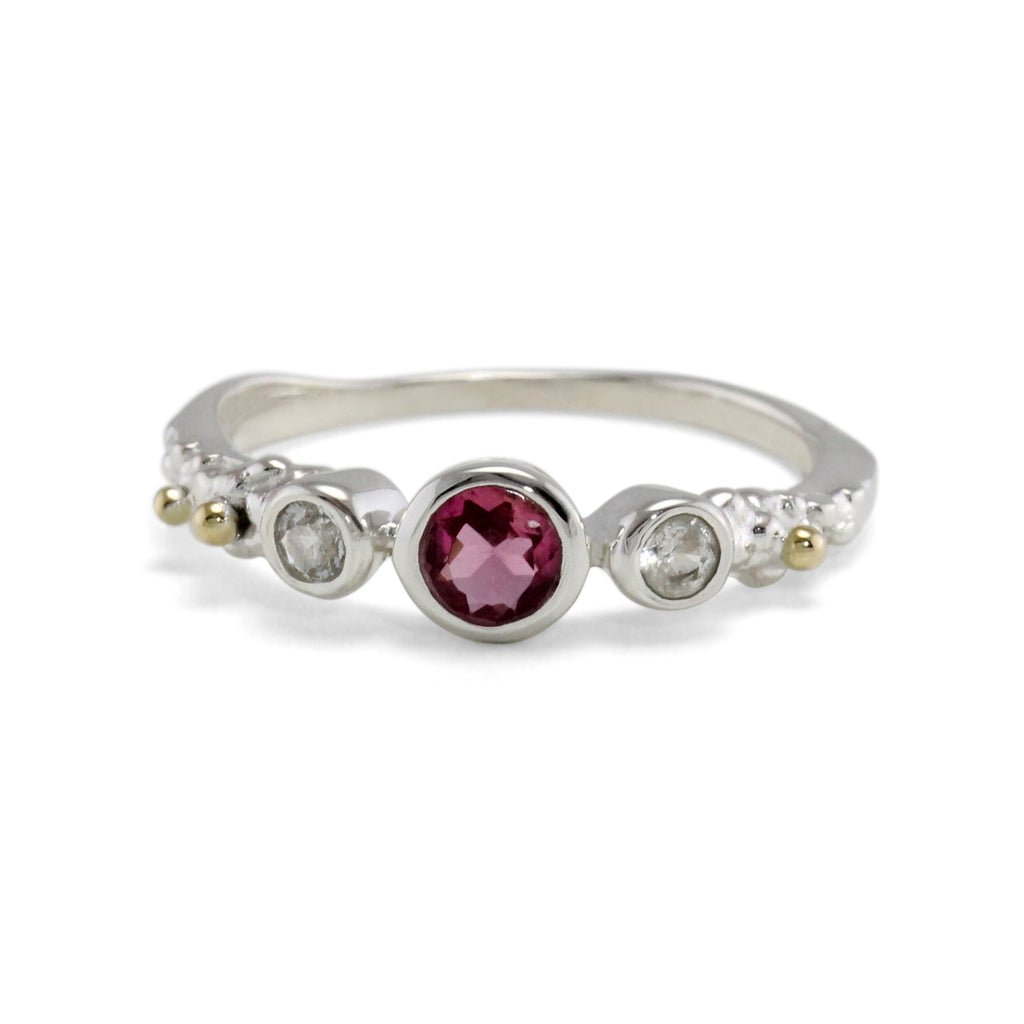 pink tourmaline dainty ring with white topaz